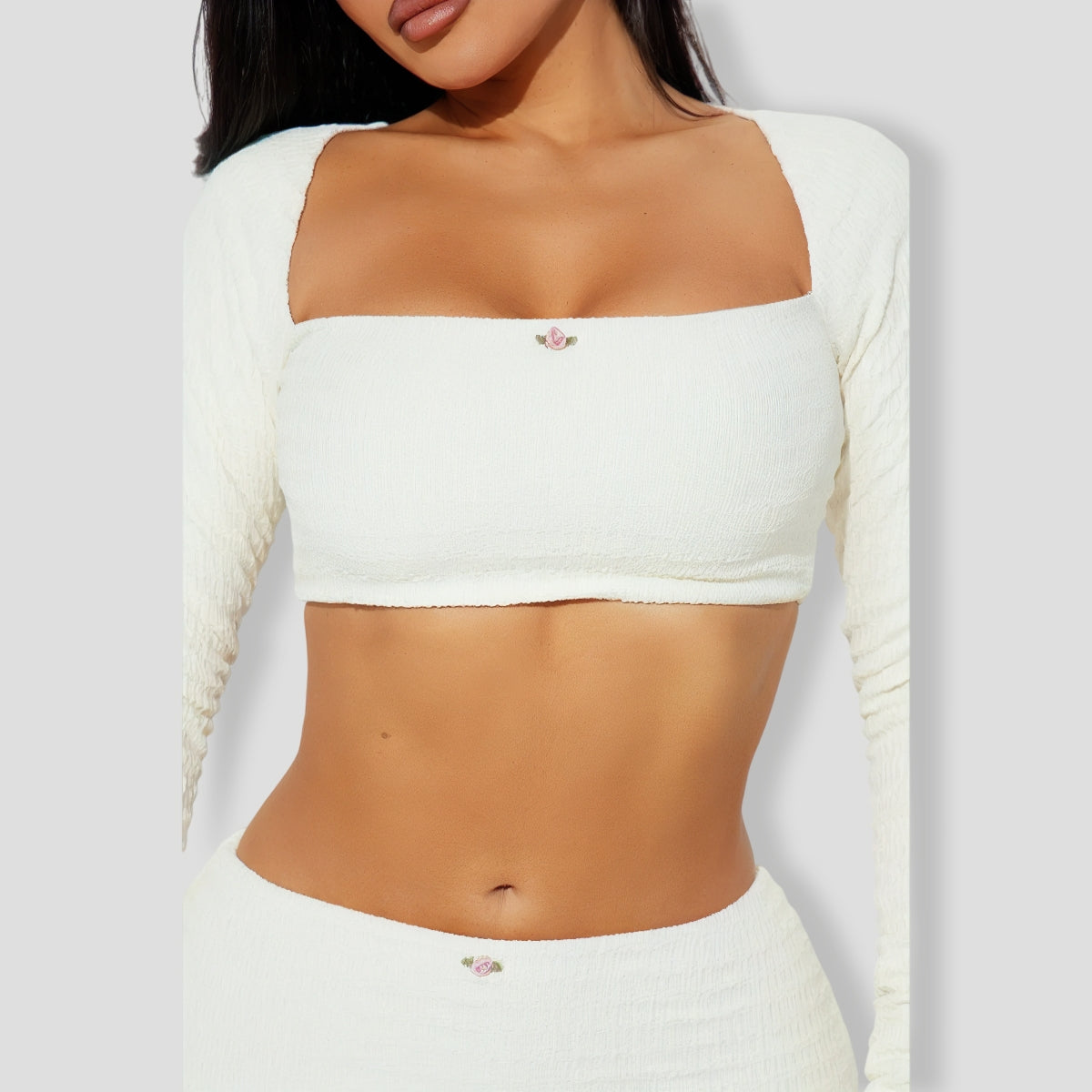 Soft Girl Era Textured Skirt Set - Ivory