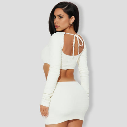 Soft Girl Era Textured Skirt Set - Ivory