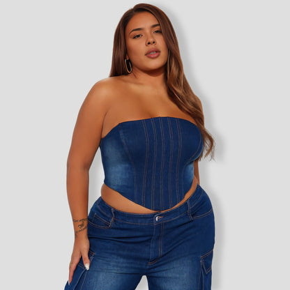 stefania Denim Cargo Pant Set - Dark Wash