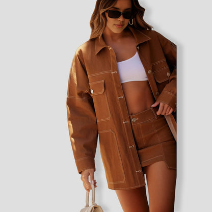 Super Babe Denim Skirt Set - Cognac