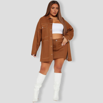 Super Babe Denim Skirt Set - Cognac