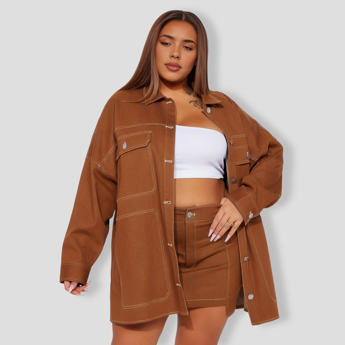 Super Babe Denim Skirt Set - Cognac