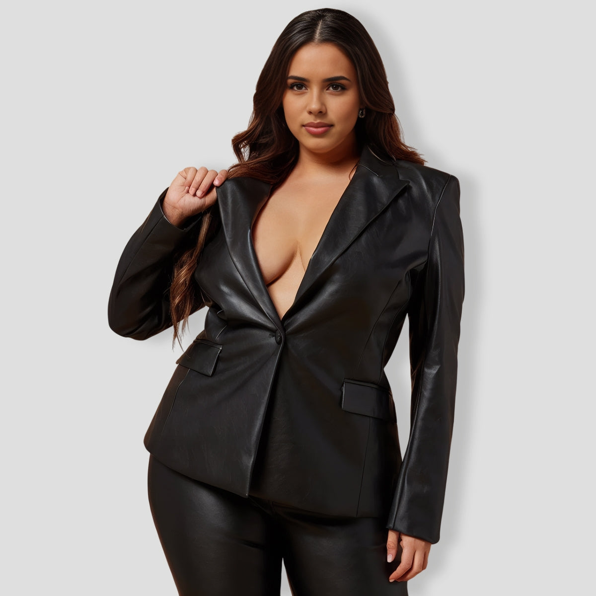 Sydney Faux Leather Blazer Jacket - Black