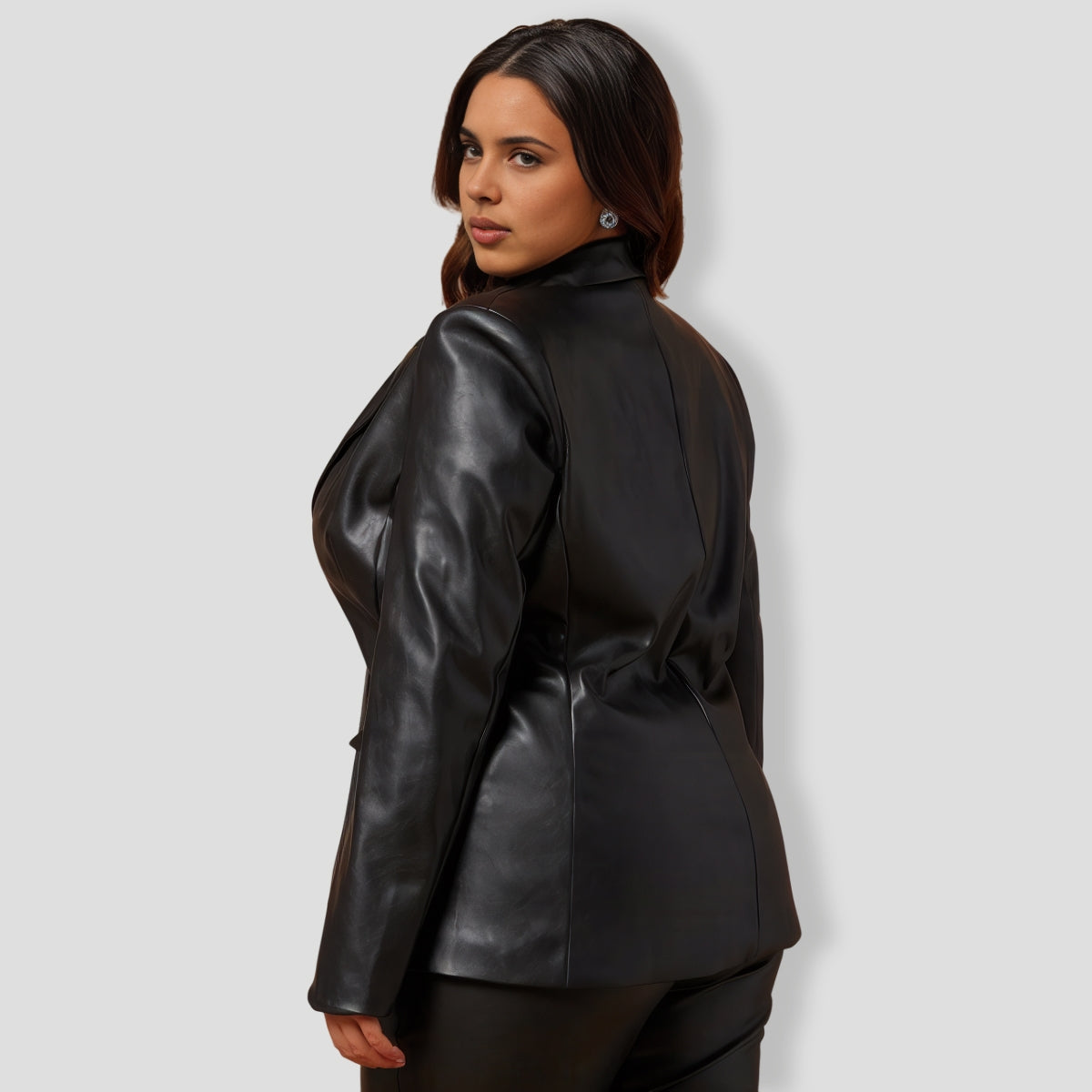 Sydney Faux Leather Blazer Jacket - Black