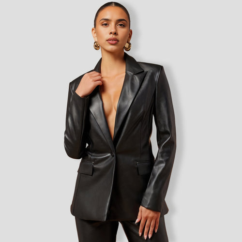 Sydney Faux Leather Blazer Jacket - Black