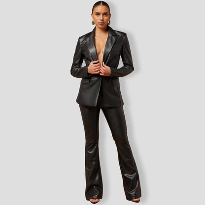 Sydney Faux Leather Blazer Jacket - Black