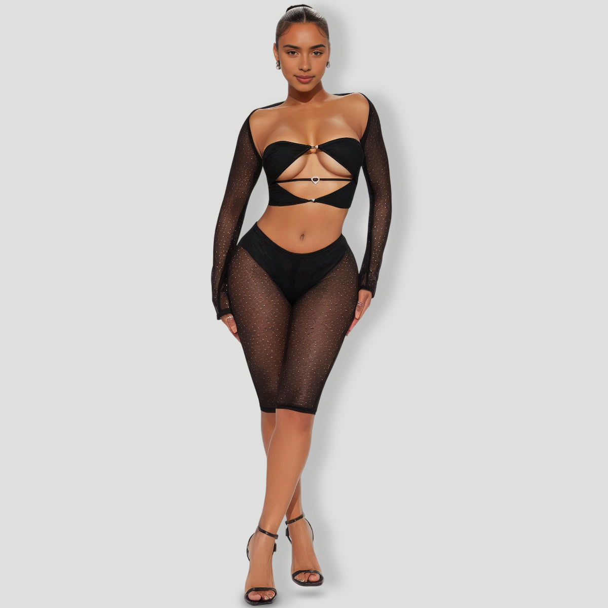 Black Mesh Capri Pant Set