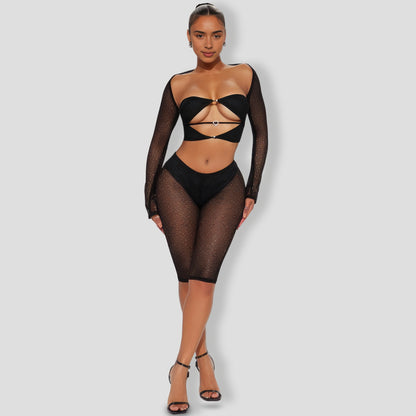 Black Mesh Capri Pant Set