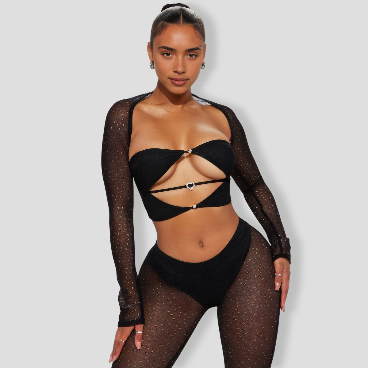 Black Mesh Capri Pant Set