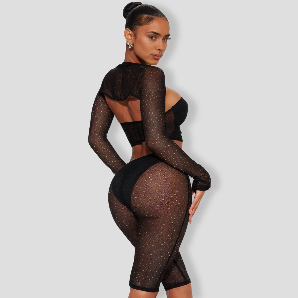 Black Mesh Capri Pant Set