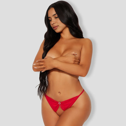 Bow Crotchless Red G-String Thong Panty