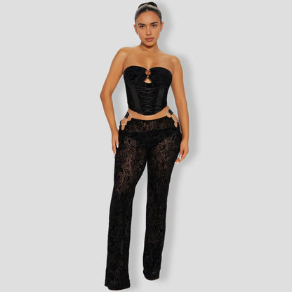 Thalia Lace Pant Set - Black