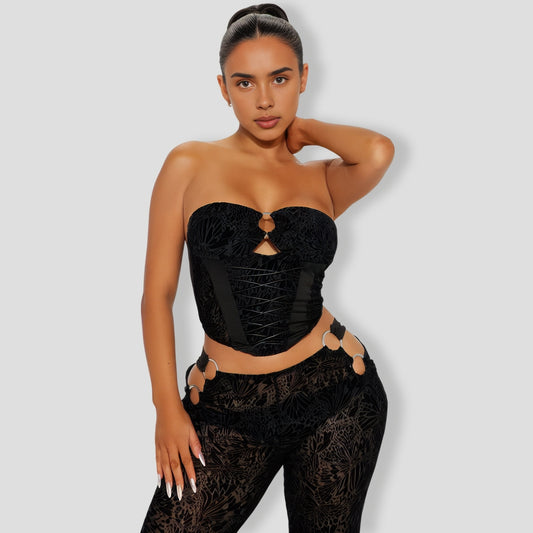 Thalia Lace Pant Set - Black