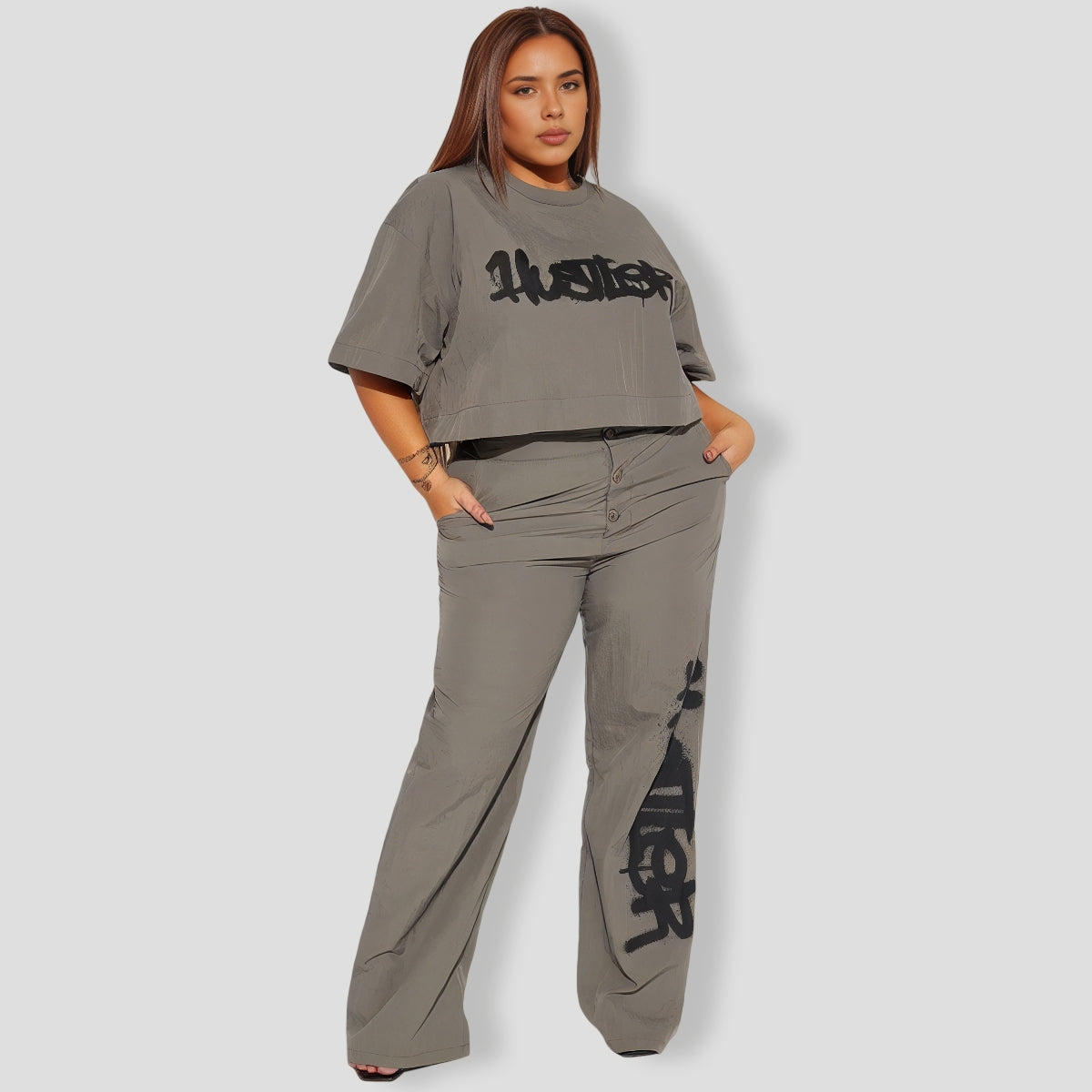 Time To Hustle Windbreaker Pant Set - Grey
