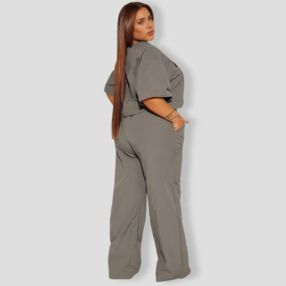 Time To Hustle Windbreaker Pant Set - Grey