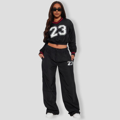 Twenty Three Windbreaker Pant Set - Black