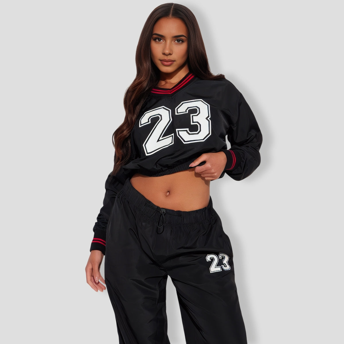 Twenty Three Windbreaker Pant Set - Black