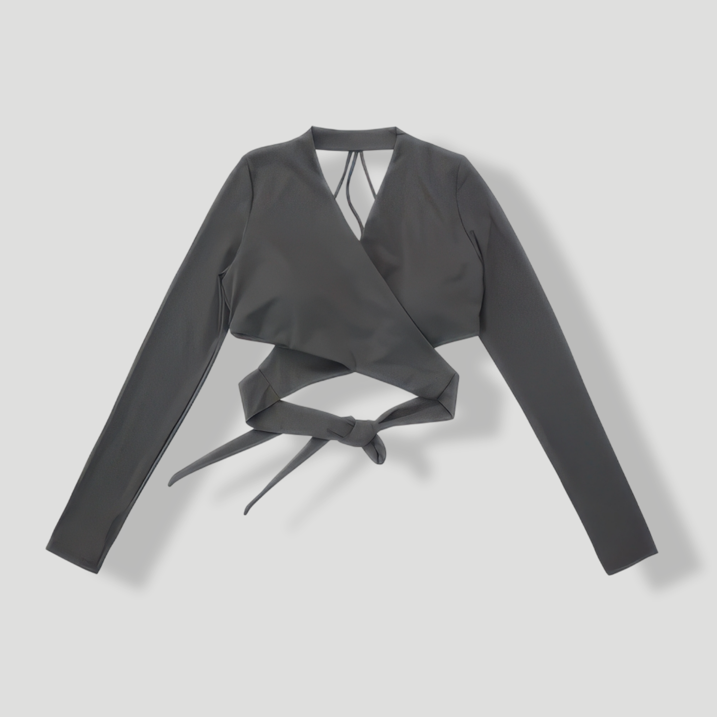 Open-Back Wrap Crop Top with Long Sleeves