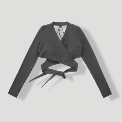 Open-Back Wrap Crop Top with Long Sleeves