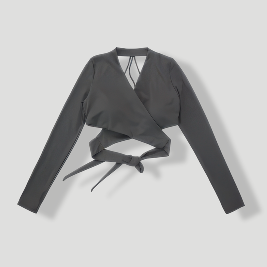 Open-Back Wrap Crop Top with Long Sleeves