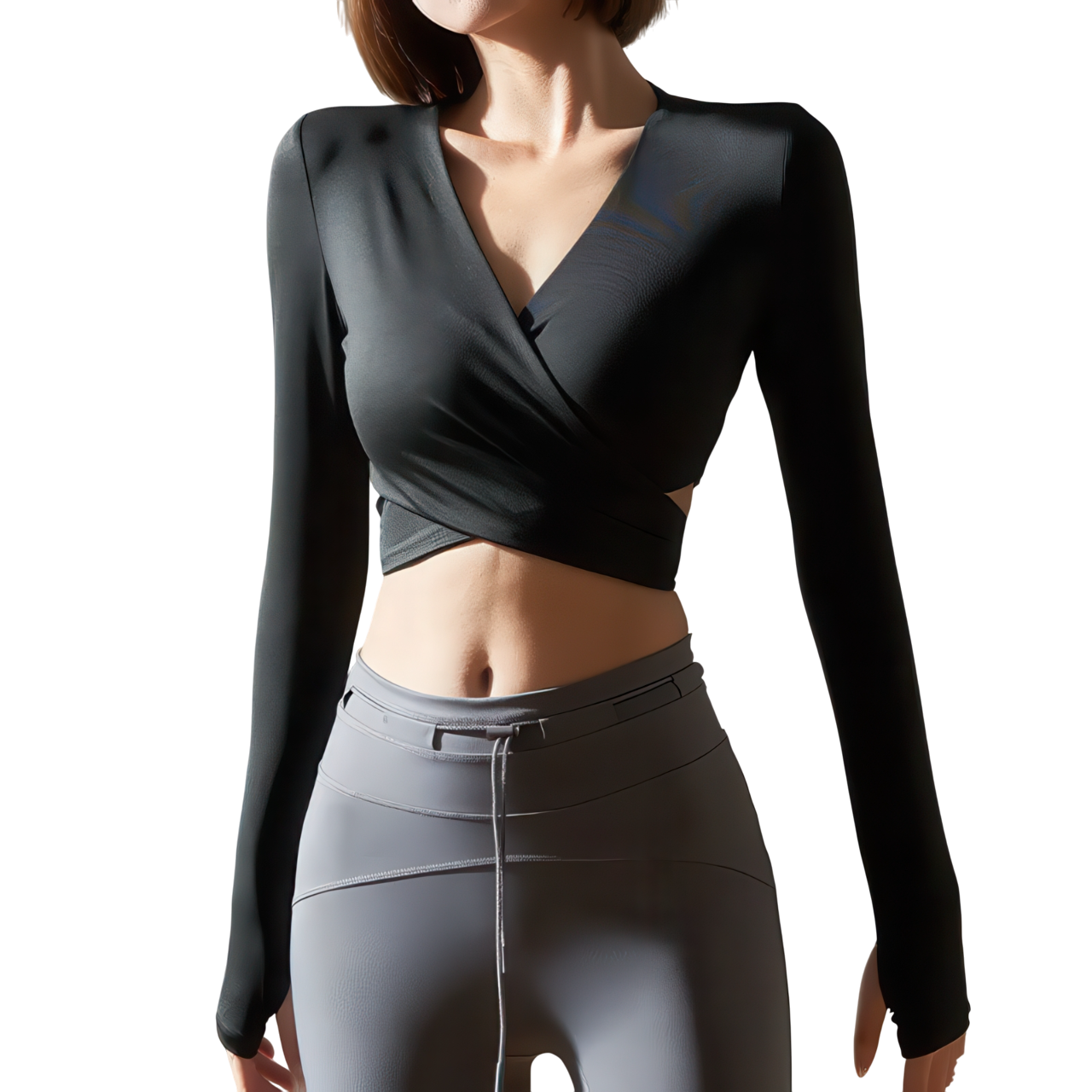 Open-Back Wrap Crop Top with Long Sleeves