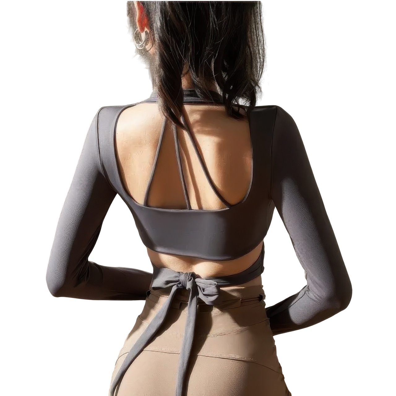 Open-Back Wrap Crop Top with Long Sleeves