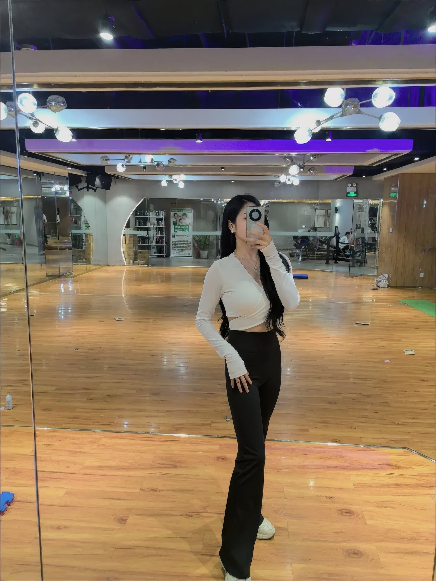 Open-Back Wrap Crop Top with Long Sleeves