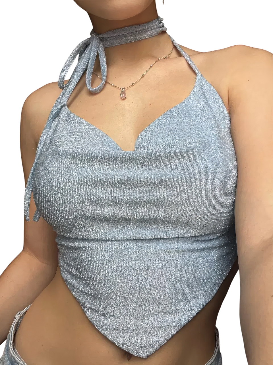 Sparkling Halter Top with Cowl Neck Design