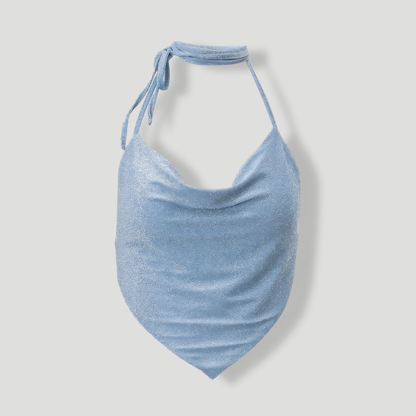 Sparkling Halter Top with Cowl Neck Design