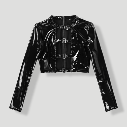 Buckled Crop Jacket and Lace Up Shorts Set