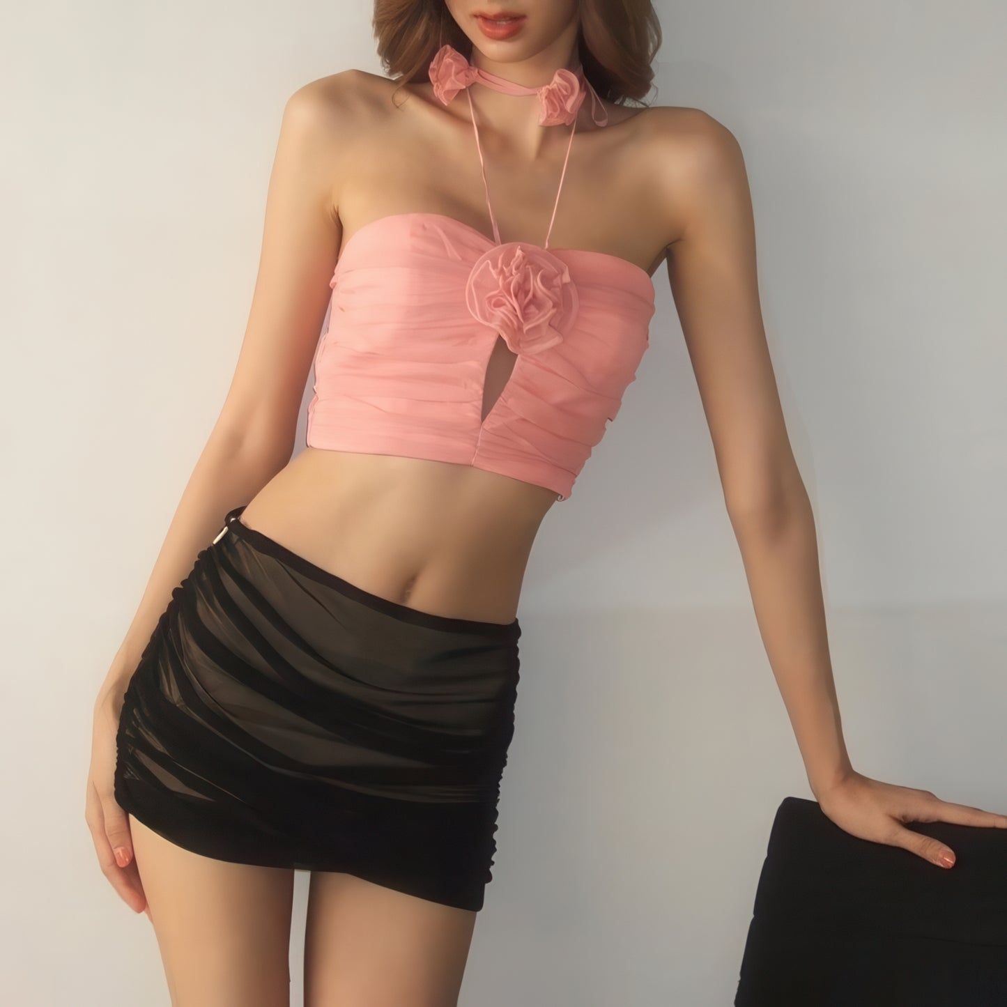 Floral Choker Ruched Bandeau Top